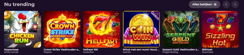 Bibliotheek met tafelspellen, slots en live casino