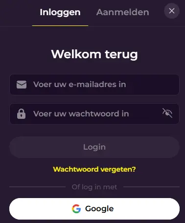 Inloggedeelte – toegang tot spelersaccount
